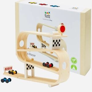 New (Open Box) PlanToys Wooden Ramp Racer with 3 Cars | Sustainable & Non-toxic